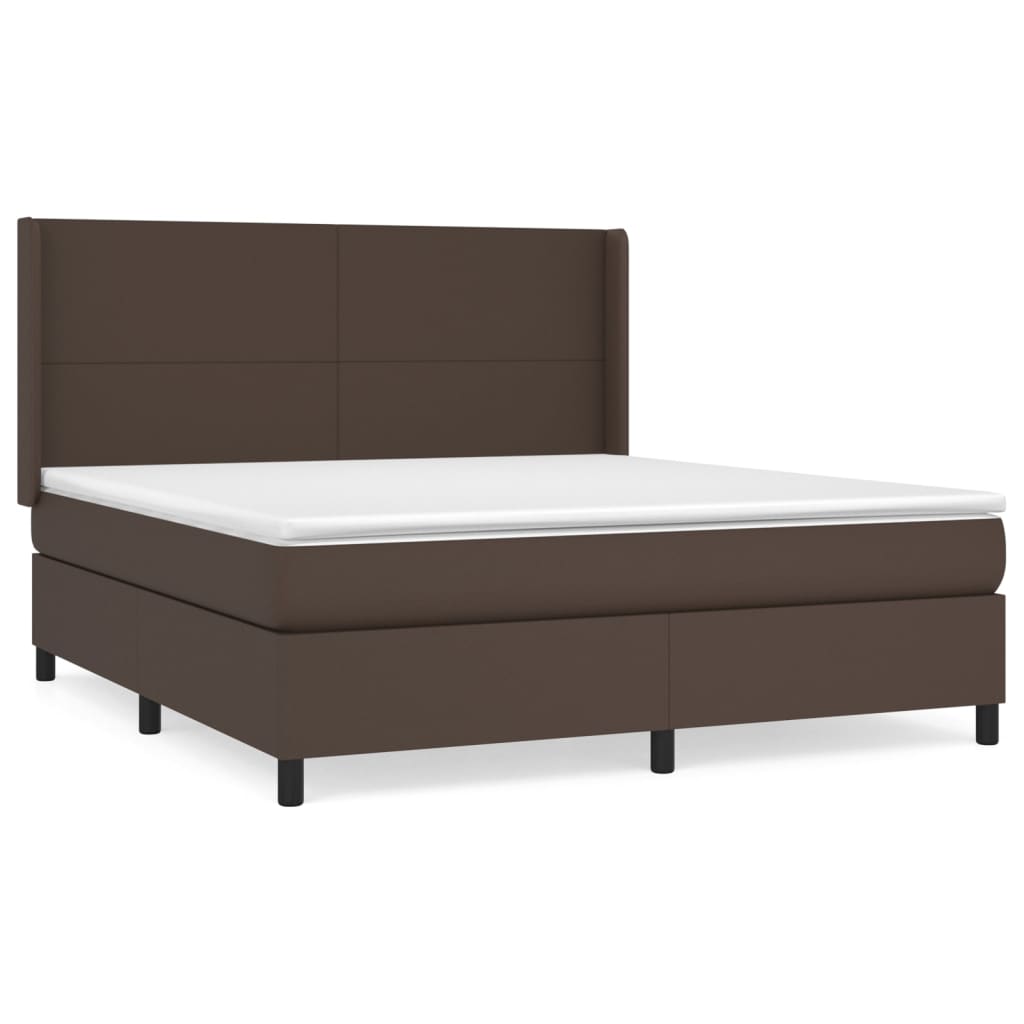 Pat box spring cu saltea, maro, 160x200 cm, piele ecologică
