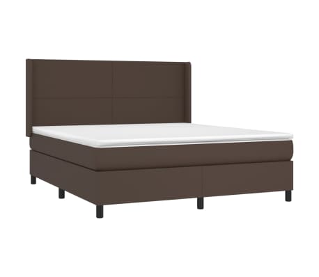 vidaXL Pat box spring cu saltea, maro, 160x200 cm, piele ecologică