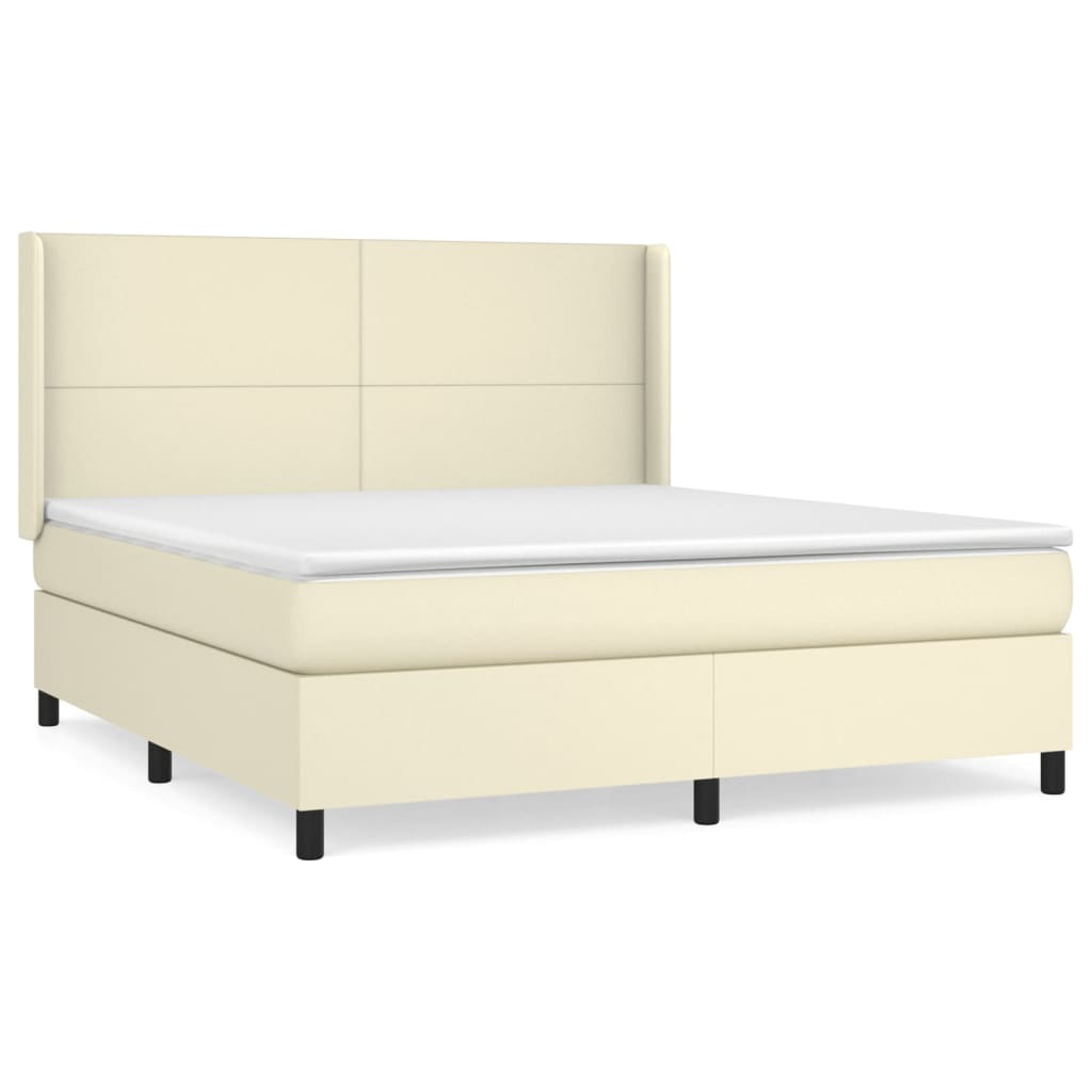 Pat box spring cu saltea, crem, 180x200 cm, piele ecologică