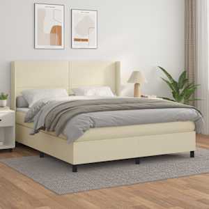 Box spring postel s matrací krémová 180x200 cm umělá kůže - obrázek 1