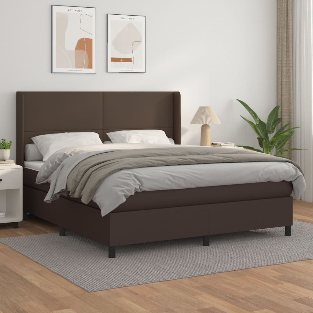 vidaXL Pat box spring cu saltea, maro, 180x200 cm, piele ecologică