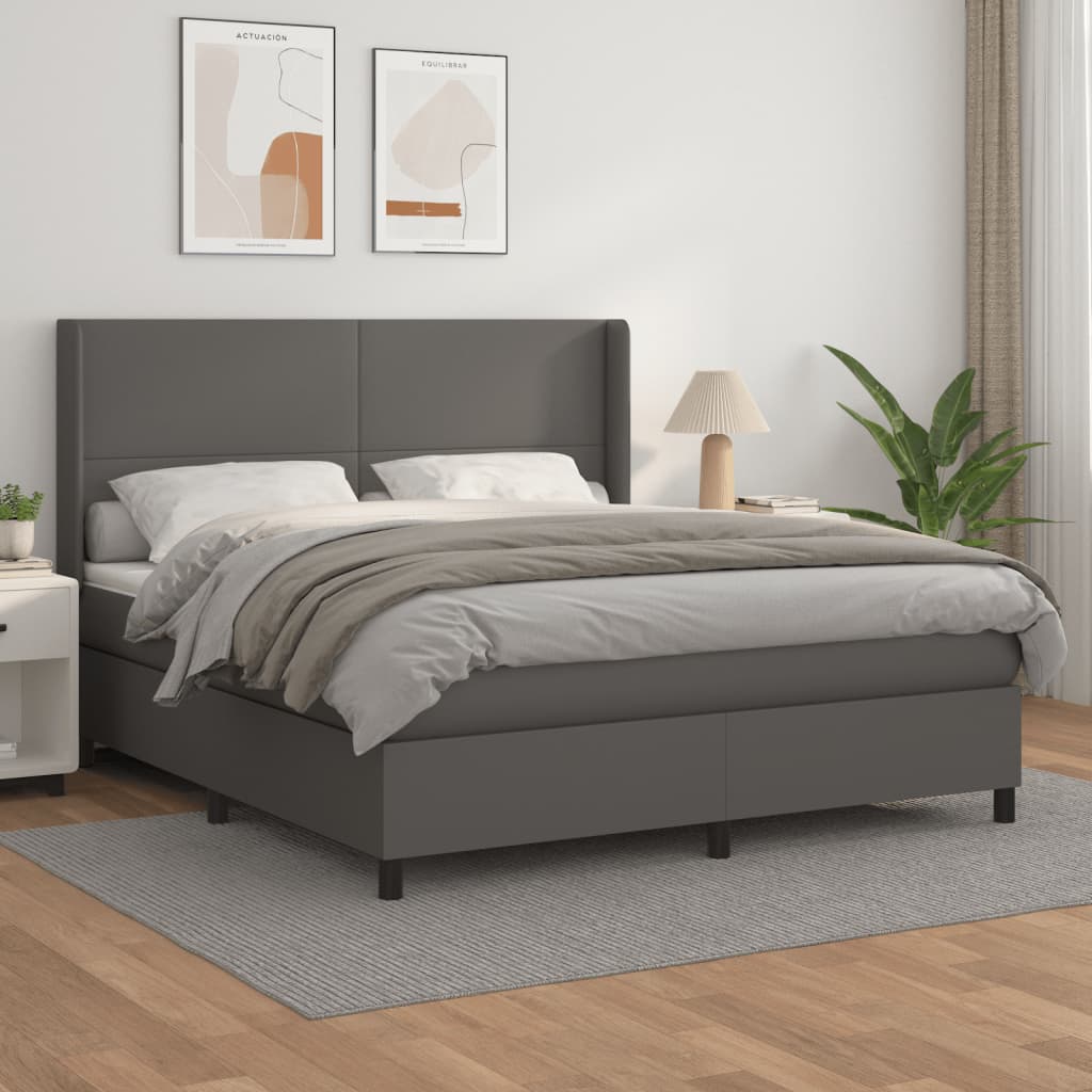 Box spring postel s matrací šedá 180x200 cm umělá kůže