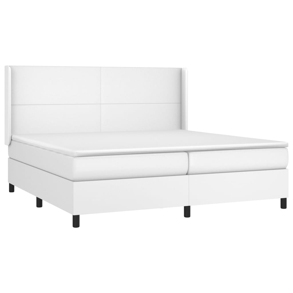 Pat box spring cu saltea, alb, 200x200 cm, piele ecologică