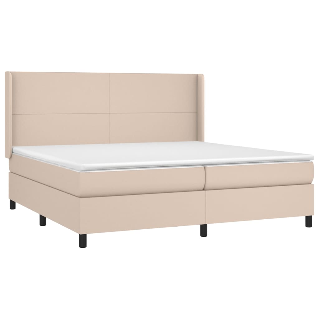 vidaXL Boxspring met matras kunstleer cappuccinokleurig 200x200 cm afbeelding