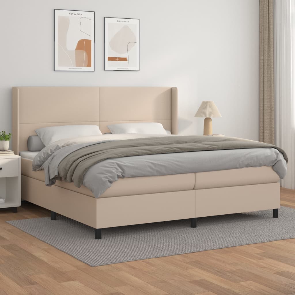 vidaXL Pat continental cu saltea, cappuccino, 200x200 cm, piele eco