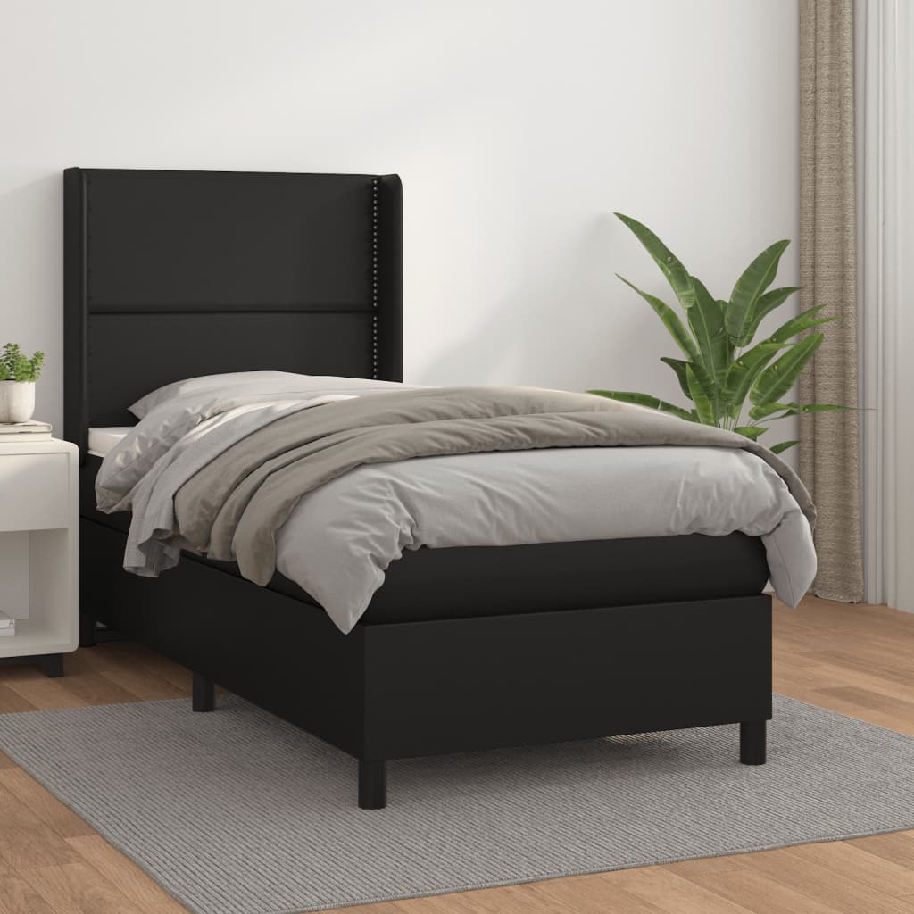 Boxspringbett mit Matratze Schwarz 90×190 cm Kunstleder