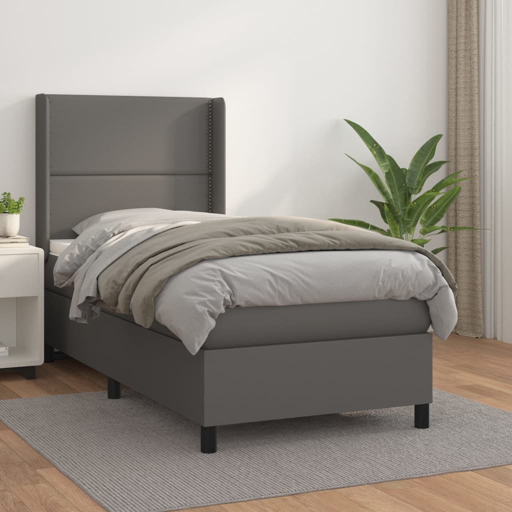 Box spring postel s matrací šedá 90x190 cm umělá kůže