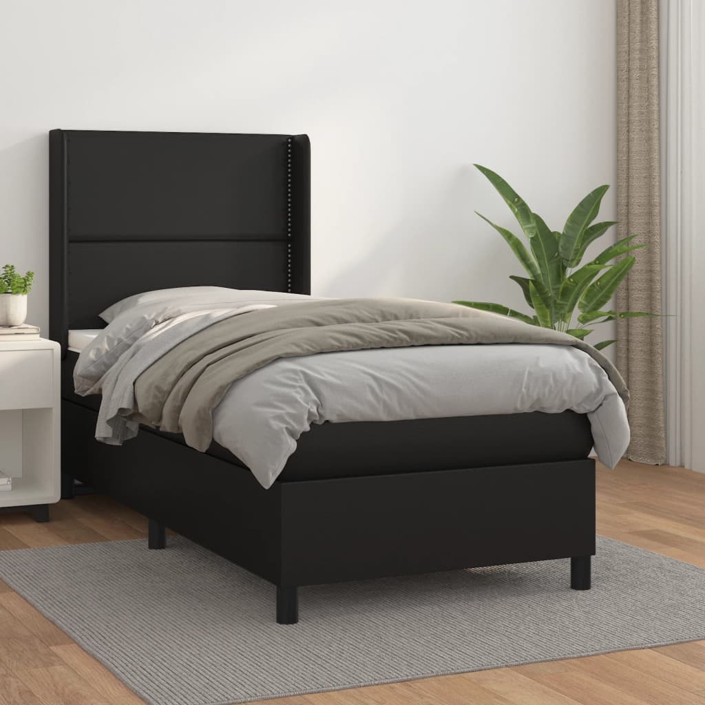 Box spring postel s matrací černá 90x200 cm umělá kůže