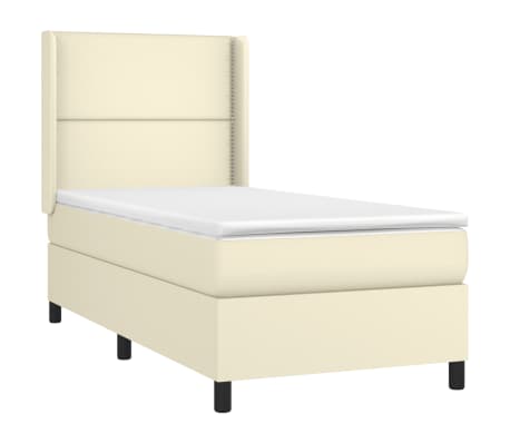 vidaXL Lova su spyruoklėmis/čiužiniu, kreminė, 90x200 cm, dirbtinė oda