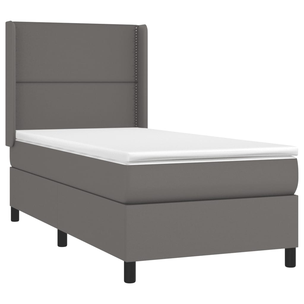 Pat box spring cu saltea, gri, 90x200 cm, piele ecologică