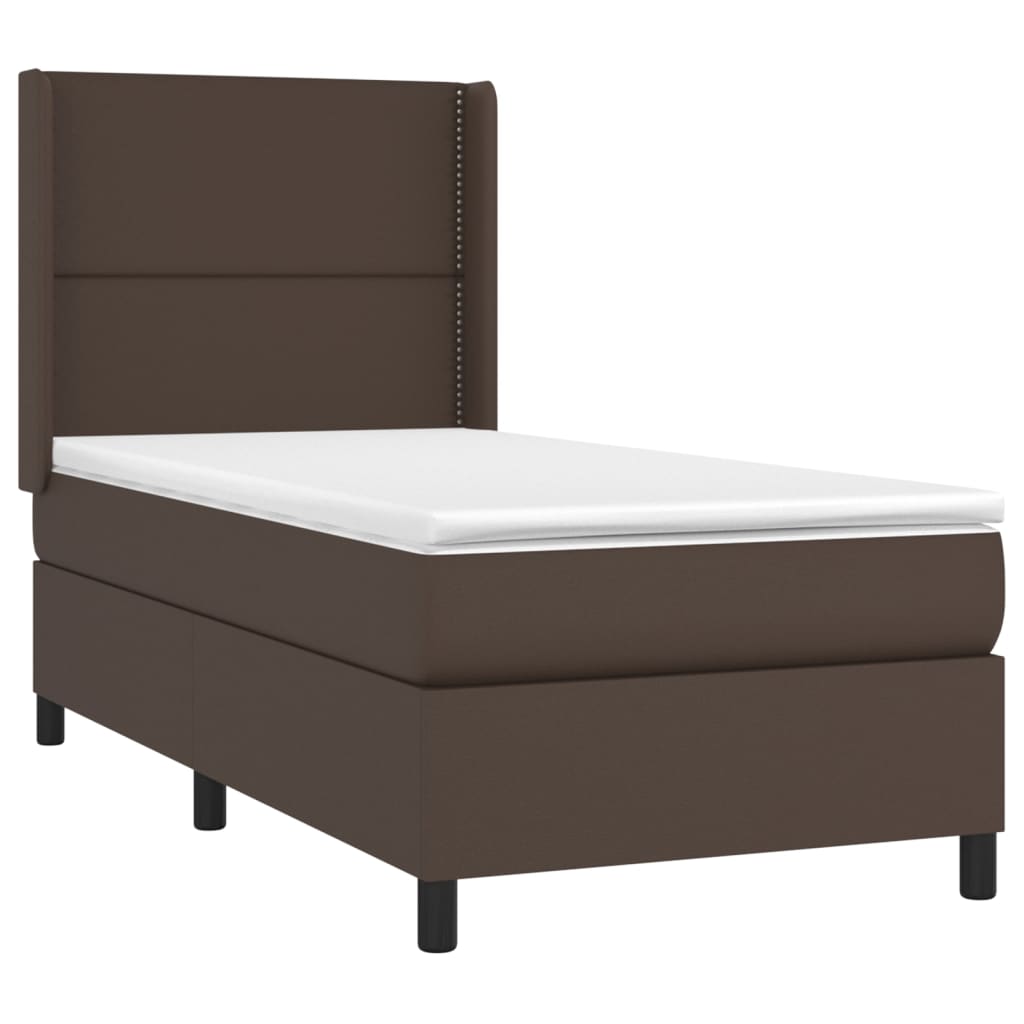 vidaXL Cama box spring con colchón cuero sintético marrón 100x200 cm