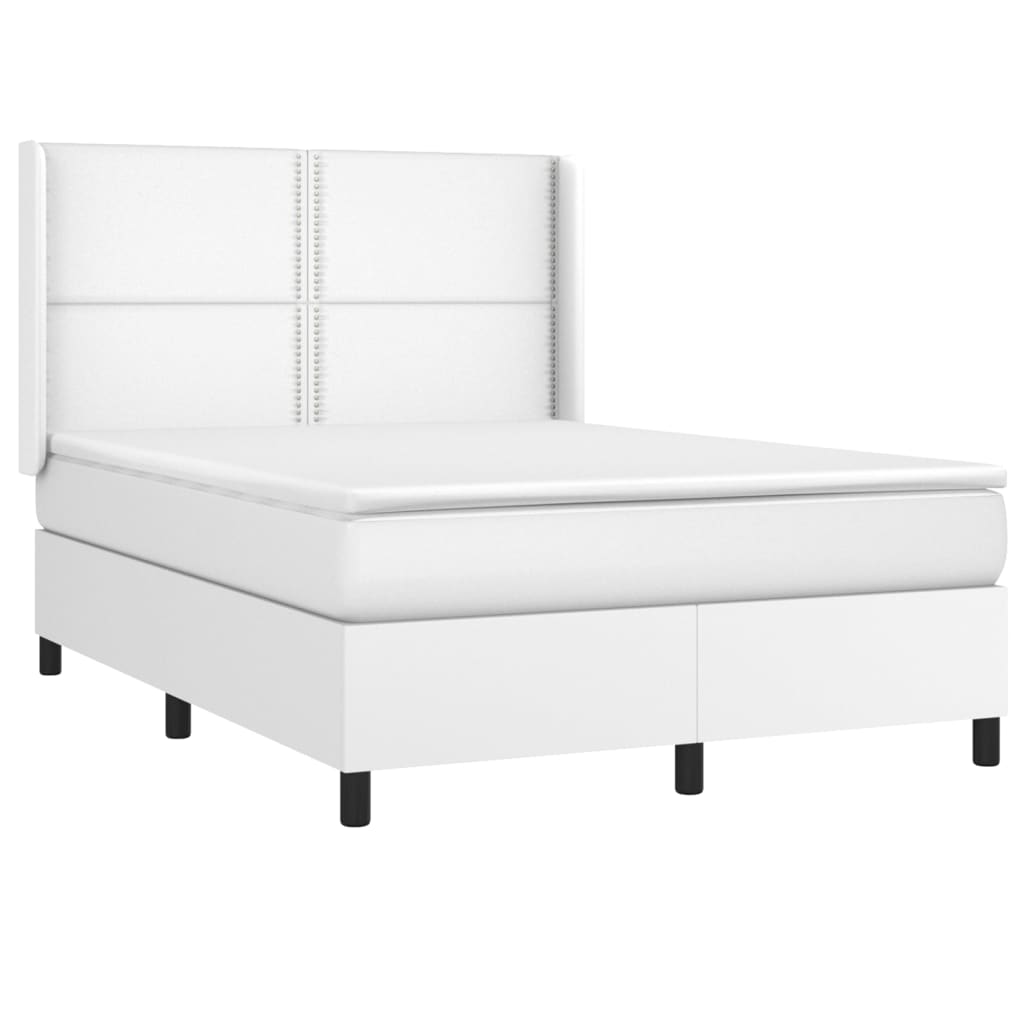 Pat box spring cu saltea, alb, 140x190 cm, piele ecologică