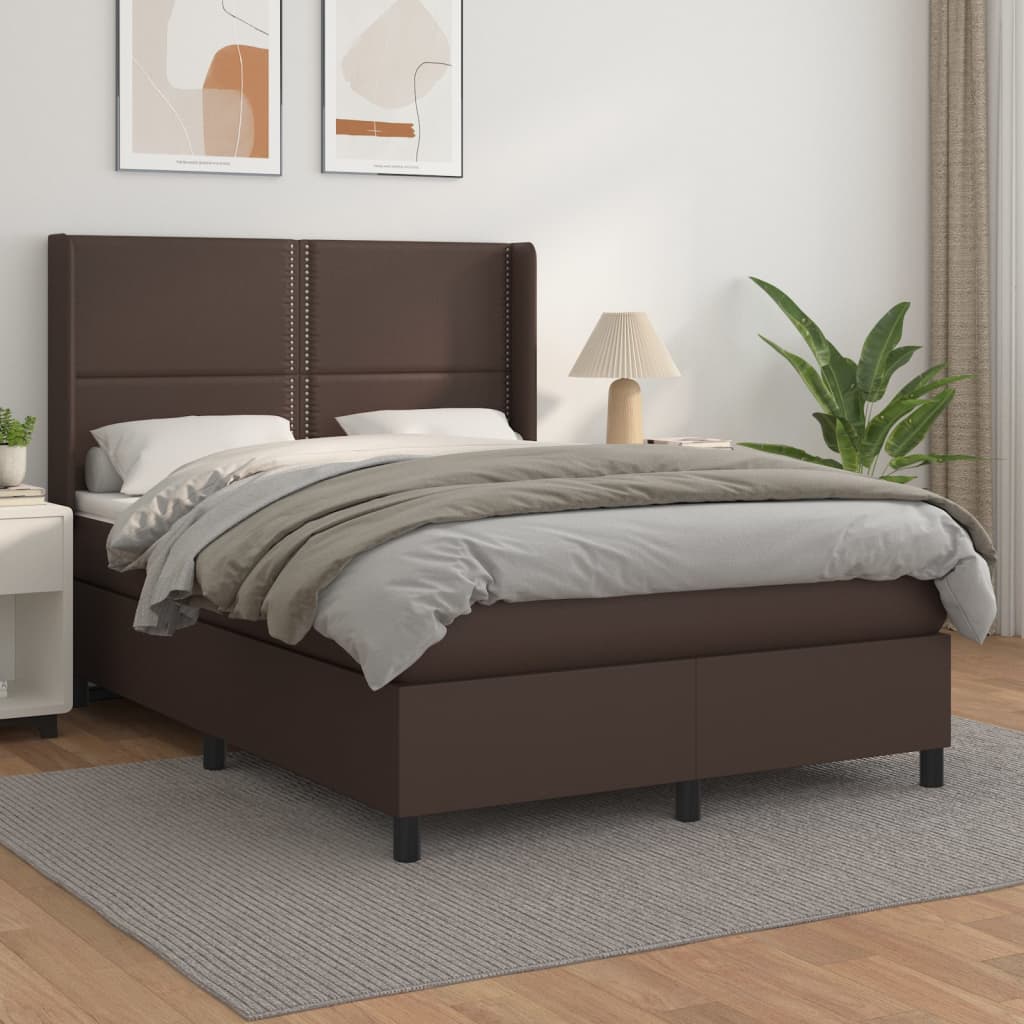 Box spring postel s matrací hnědá 140x190 cm umělá kůže