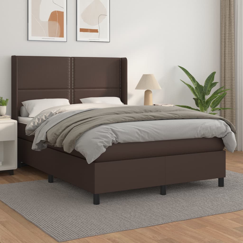 vidaXL Cama com molas/colchão 140x190 cm couro artificial castanho