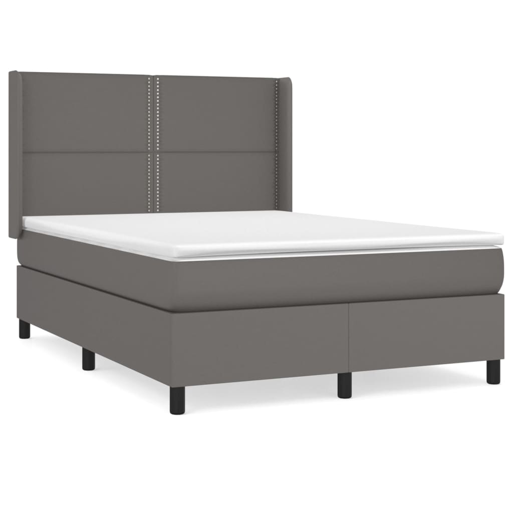 vidaXL Box spring postelja z vzmetnico siva 140x190 cm umetno usnje