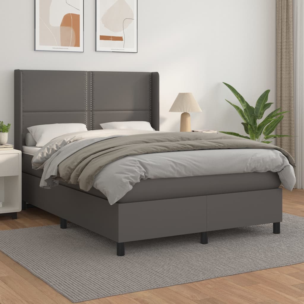 Box spring postel s matrací šedá 140 x 190 cm umělá kůže
