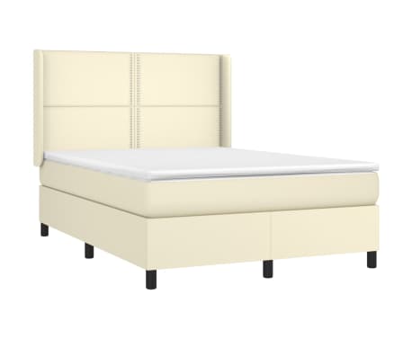 vidaXL Lova su spyruoklėmis/čiužiniu, kreminė, 140x200cm, dirbtinė oda