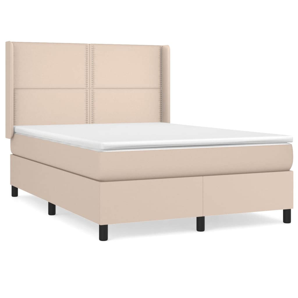 vidaXL Box spring postelja z vzmetnico kapučino 140x200cm umetno usnje