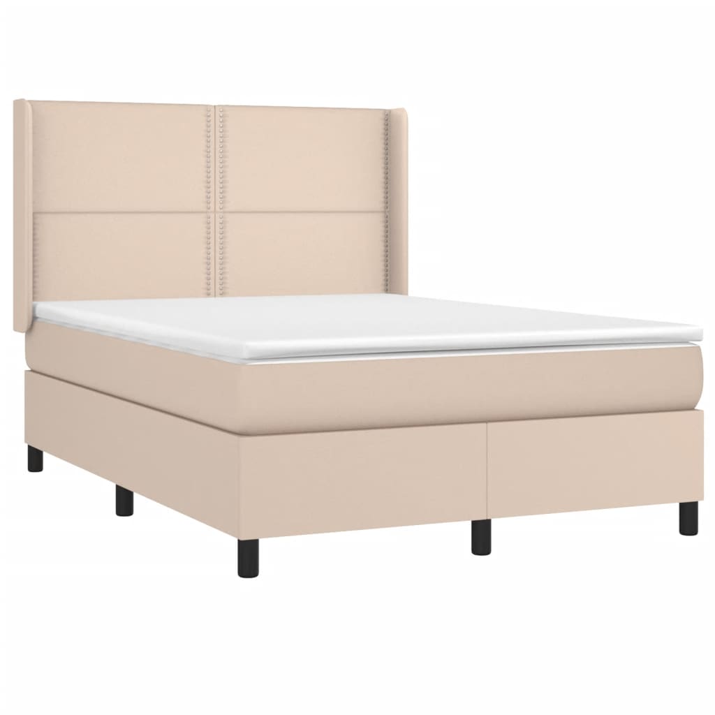 vidaXL Boxspring met matras kunstleer cappuccinokleurig 140x200 cm afbeelding