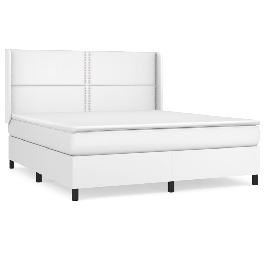 vidaXL Box spring postelja z vzmetnico bel 160x200 cm umetno usnje