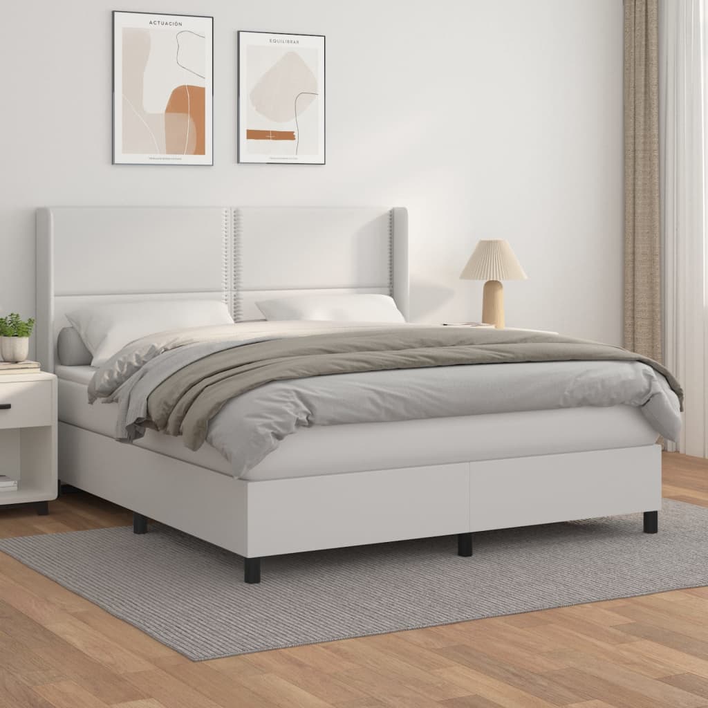 Boxspringbett mit Matratze Weiß 160×200 cm Kunstleder