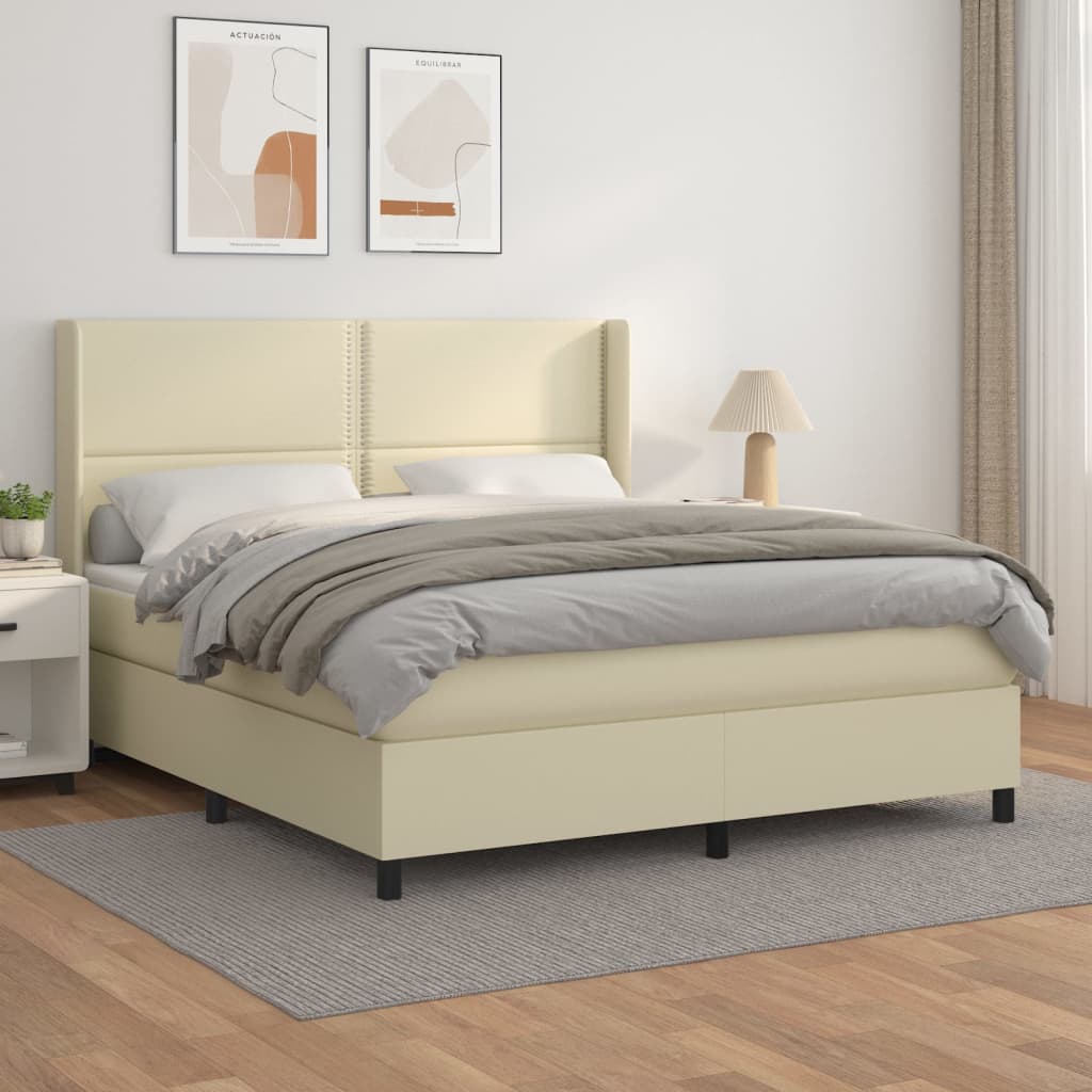 Box spring postel s matrací krémová 160x200 cm umělá kůže