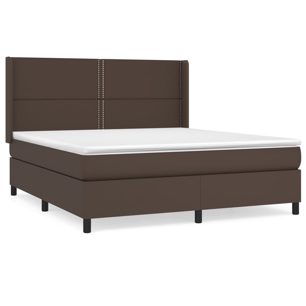 Pat box spring cu saltea, maro, 160x200 cm, piele ecologică