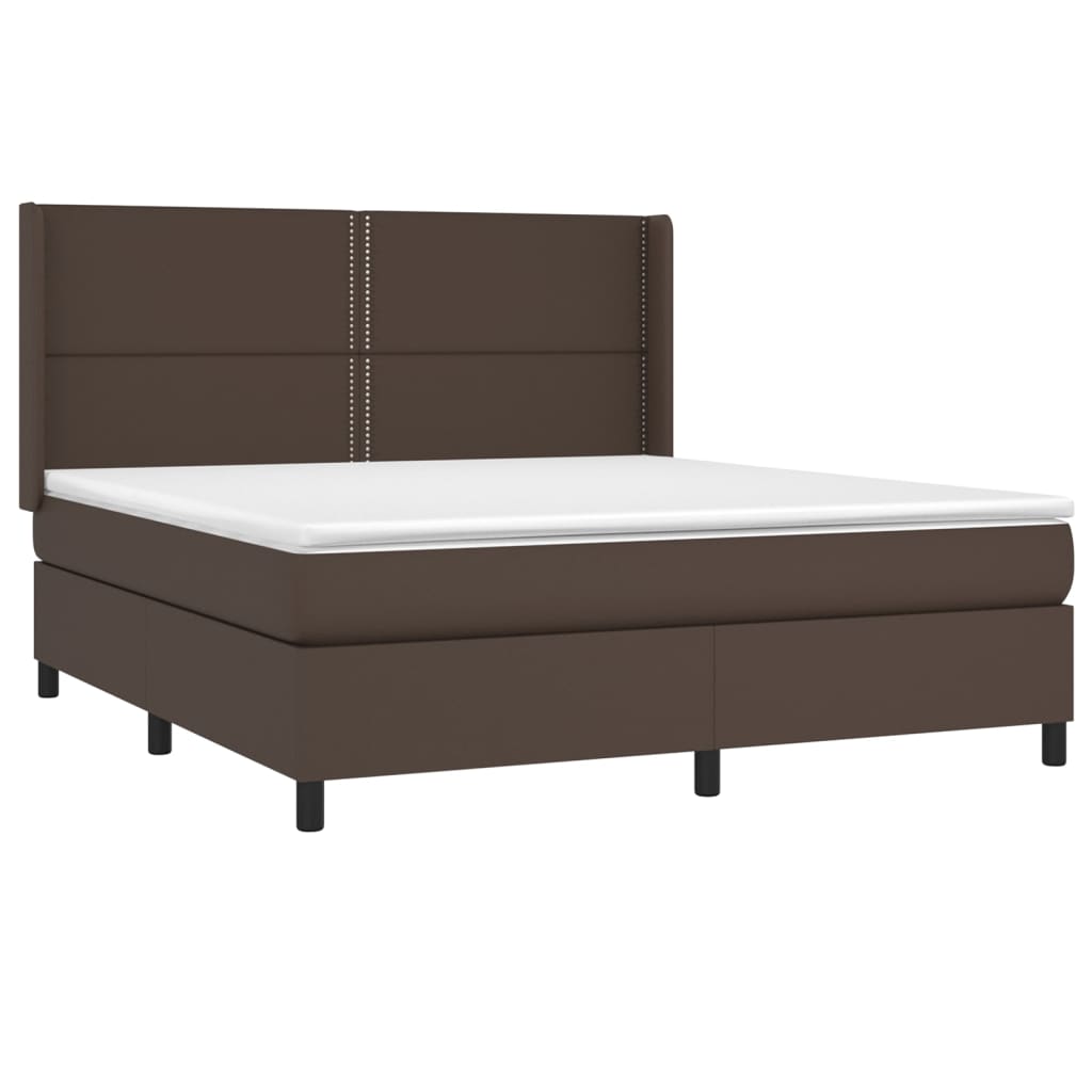 Pat box spring cu saltea, maro, 160x200 cm, piele ecologică