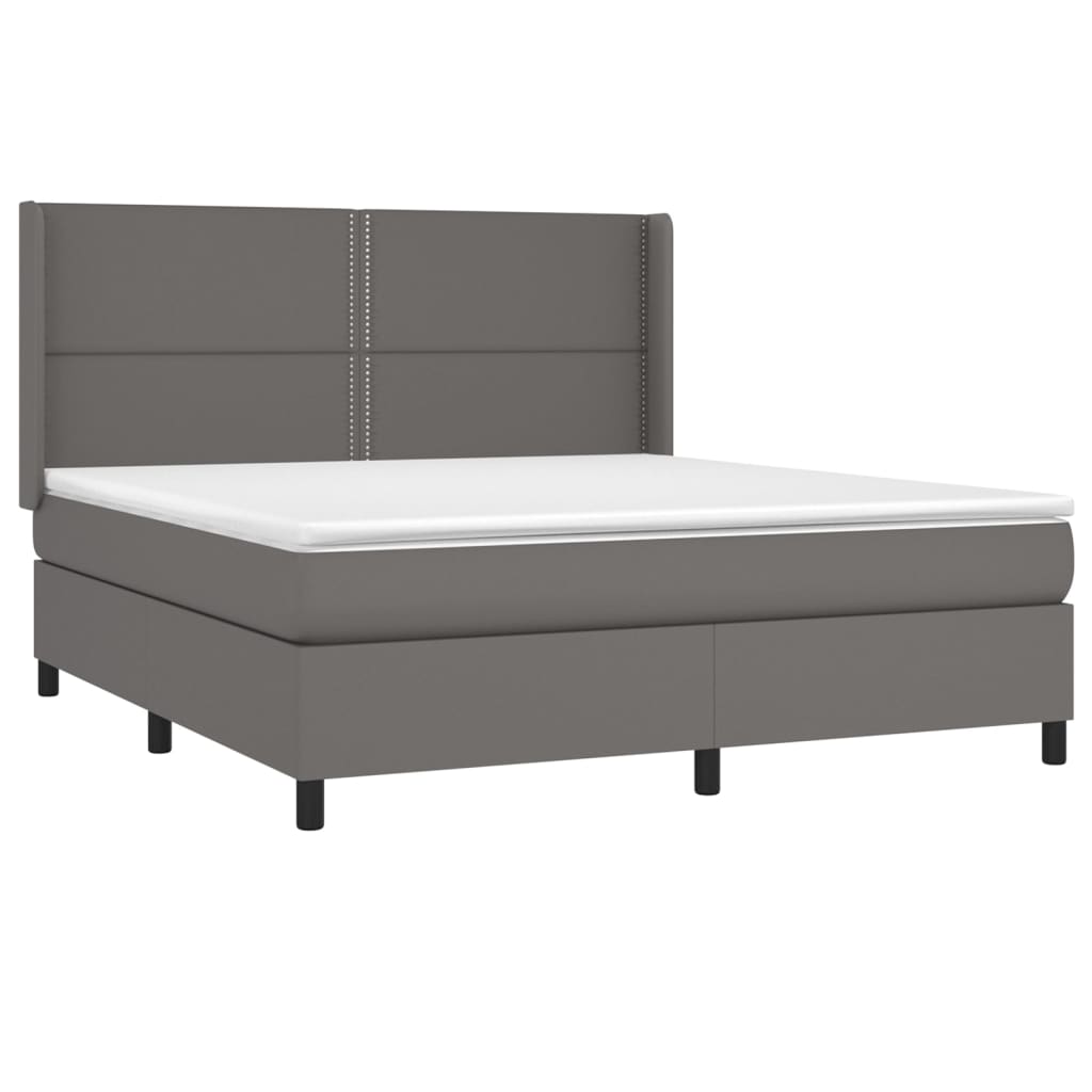 Pat box spring cu saltea, gri, 160x200 cm, piele ecologică