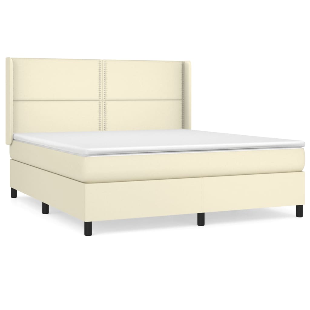 Pat box spring cu saltea, crem, 180x200 cm, piele ecologică