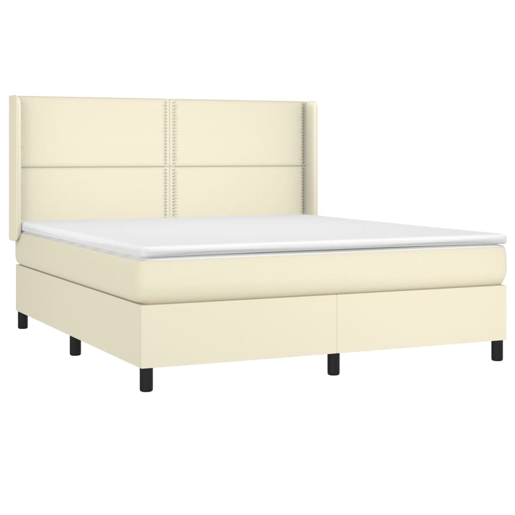 Pat box spring cu saltea, crem, 180x200 cm, piele ecologică
