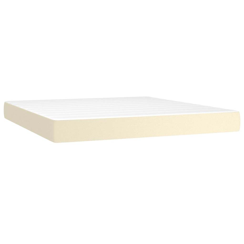 Pat box spring cu saltea, crem, 180x200 cm, piele ecologică