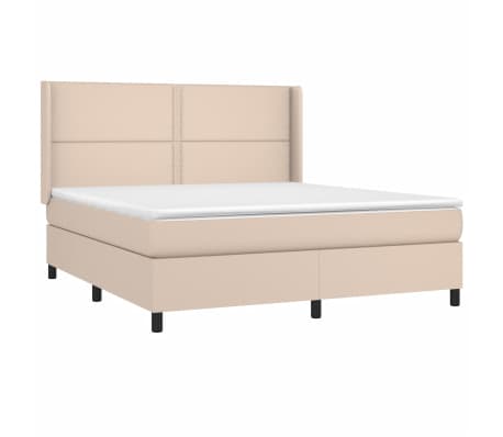 vidaXL Pat box spring cu saltea, cappuccino, 180x200cm piele ecologică