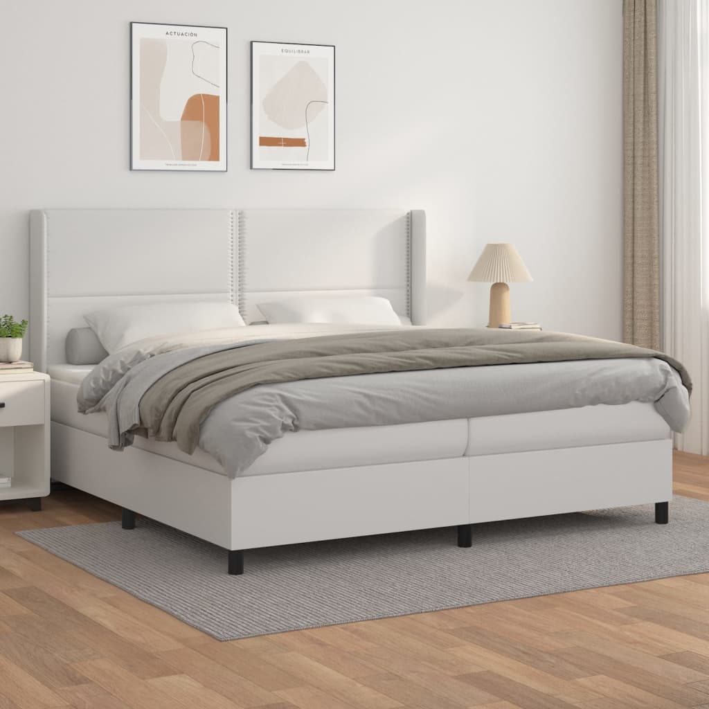 Box spring postel s matrací bílá 200x200 cm umělá kůže