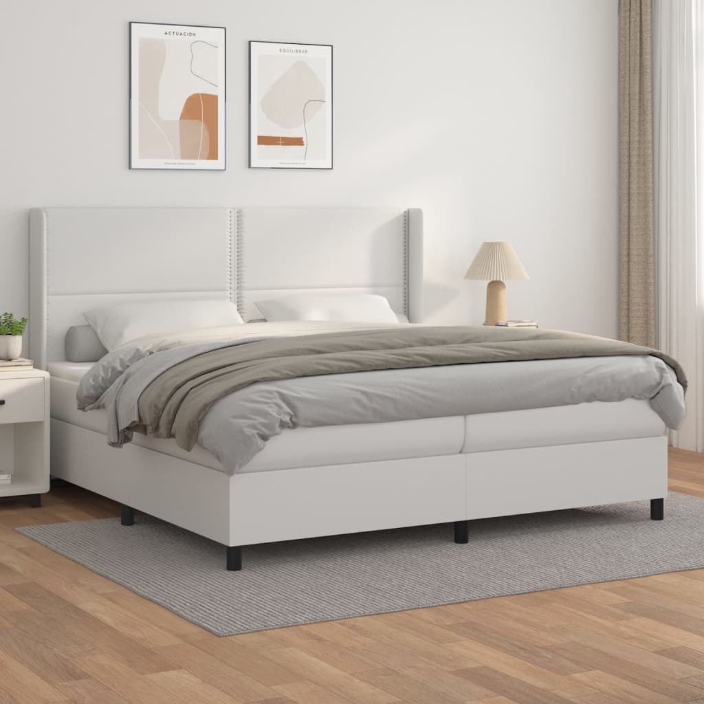 vidaXL Boxspringbett mit Matratze Weiß 200x200 cm Kunstleder