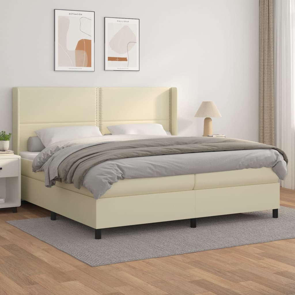 Lit à sommier tapissier avec matelas Crème 200x200cm Similicuir