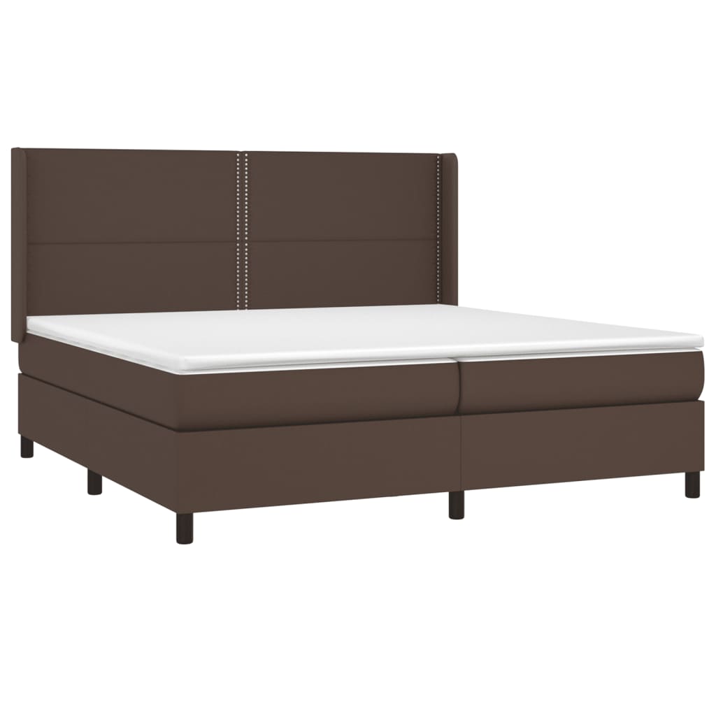 vidaXL Pat box spring cu saltea, maro, 200x200 cm, piele ecologică