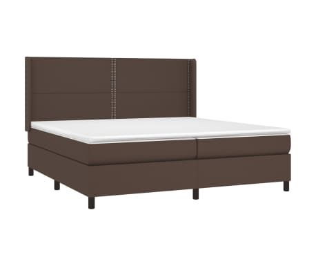 vidaXL Pat box spring cu saltea, maro, 200x200 cm, piele ecologică