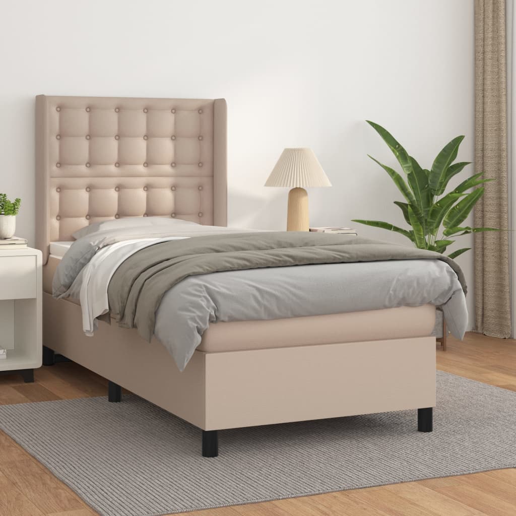 vidaXL Pat box spring cu saltea, cappuccino, 80x200 cm piele ecologică