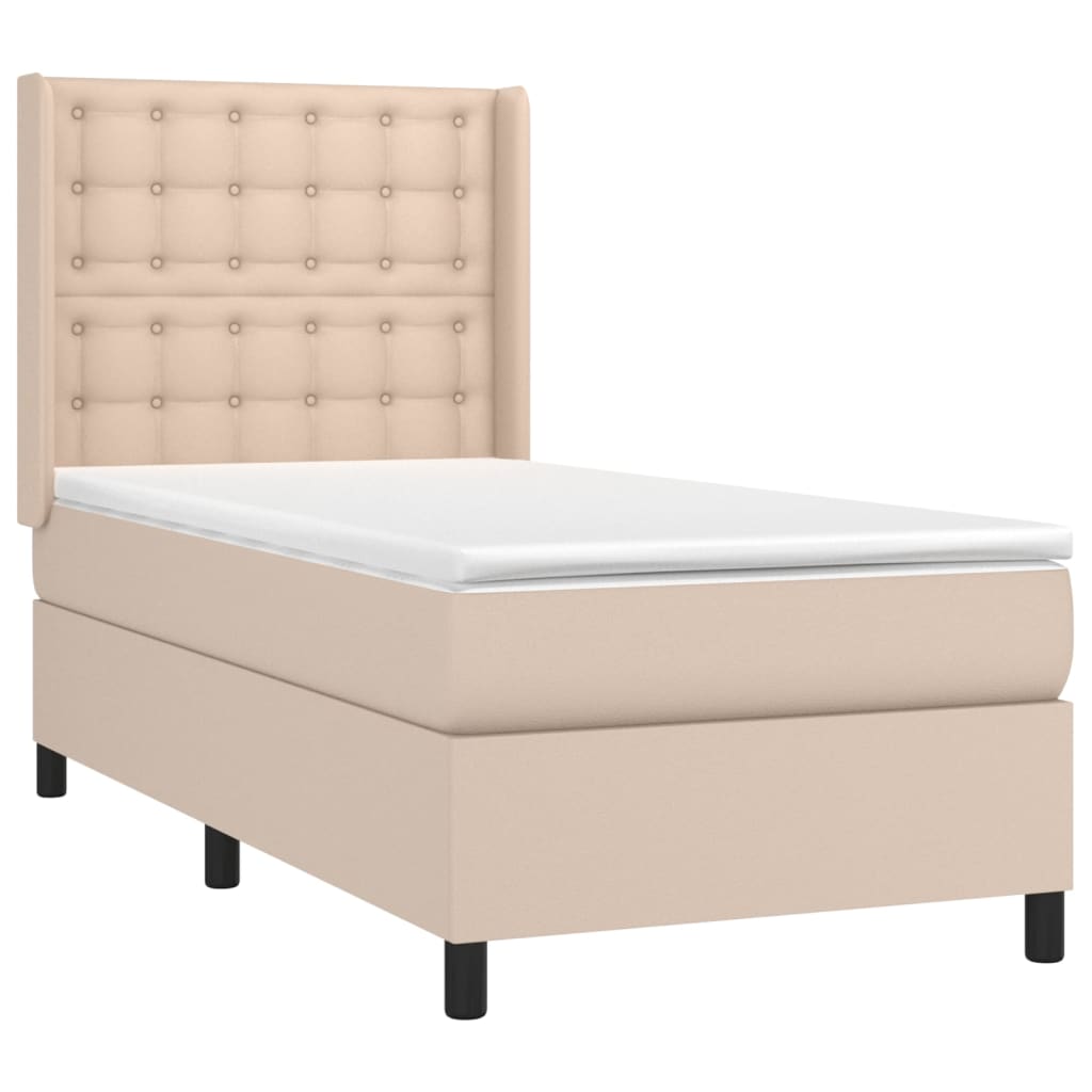 vidaXL Boxspring met matras kunstleer cappuccinokleurig 90x190 cm afbeelding