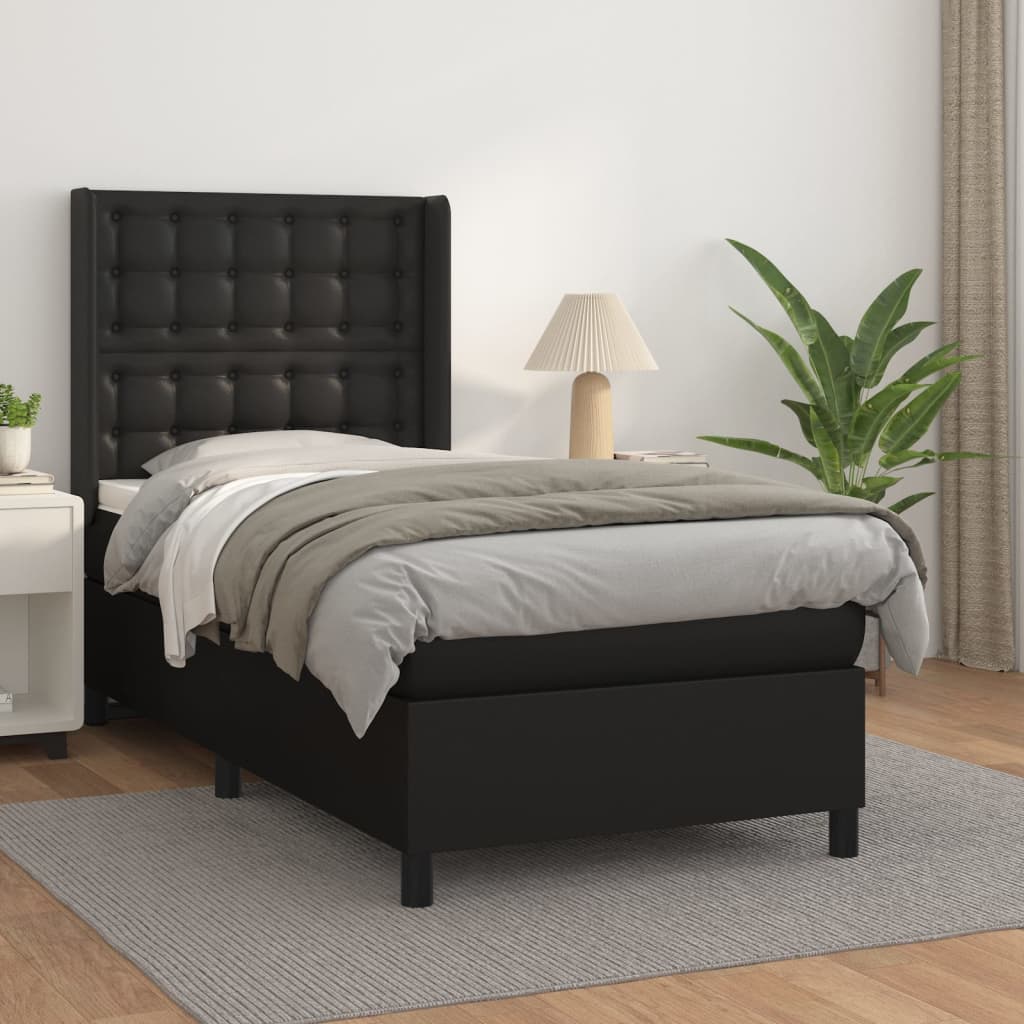 Boxspringbett mit Matratze Schwarz 90×200 cm Kunstleder