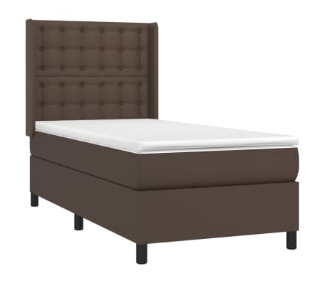 vidaXL Pat box spring cu saltea, maro, 90x200 cm, piele ecologică