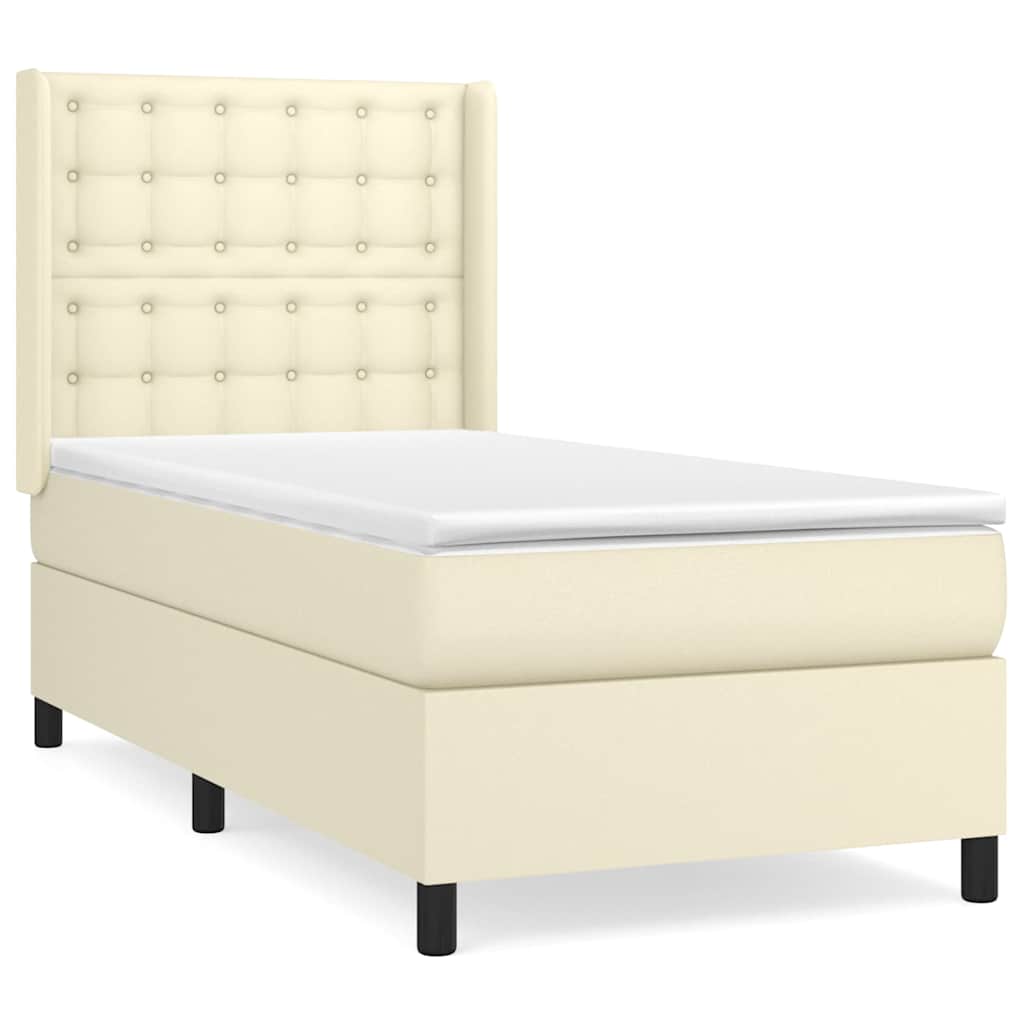 vidaXL Boxspring met matras kunstleer crèmekleurig 100x200 cm, foto 3