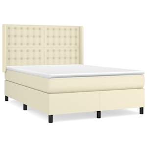 Box spring postel s matrací krémová 140x190 cm umělá kůže - obrázek 2