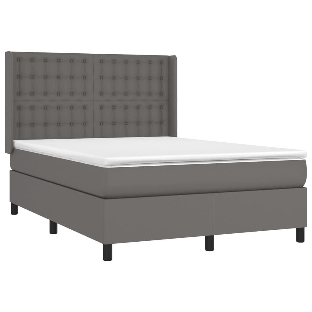Box spring postelja z vzmetnico siv 140x190 cm umetno usnje