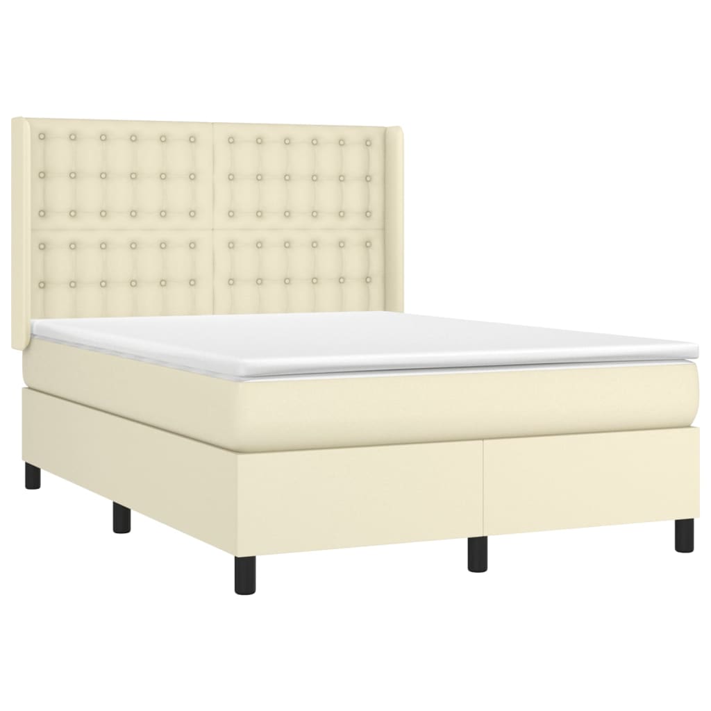 vidaXL Boxspringbett mit Matratze Creme 140x200 cm Kunstleder