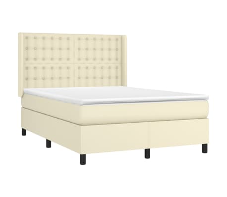 vidaXL atsperu gulta ar matraci, krēmkrāsas, 140x200 cm, mākslīgā āda