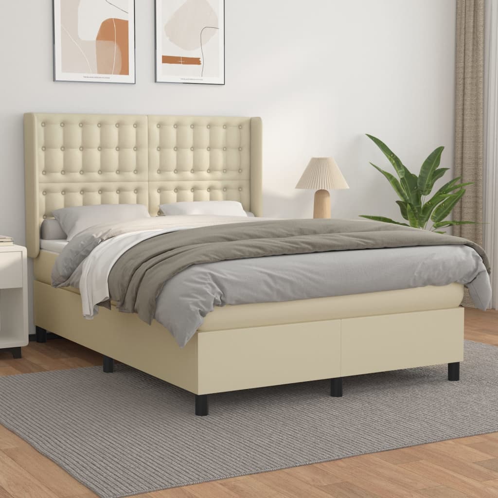 vidaXL Box spring postel s matrací krémová 140x200 cm umělá kůže