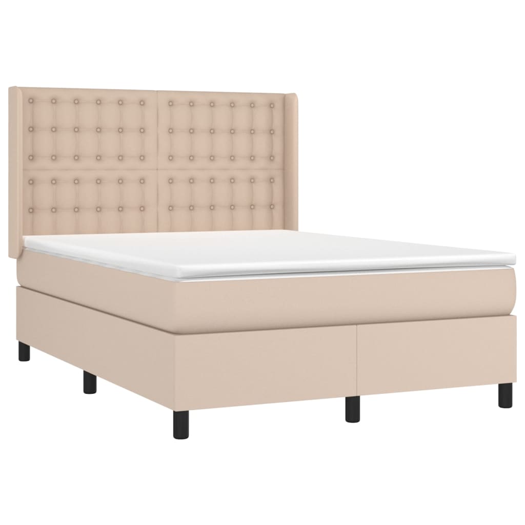 vidaXL Boxspring met matras kunstleer cappuccinokleurig 140x200 cm afbeelding