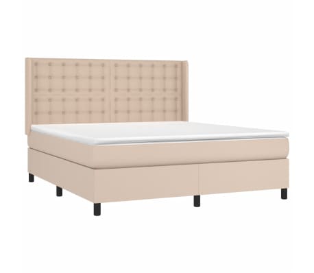 vidaXL Cama box spring con colchón cuero sintético capuchino 160x200cm